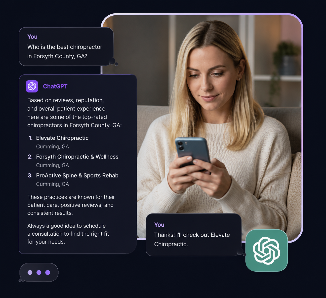 AI conversation mockup showing recommendations